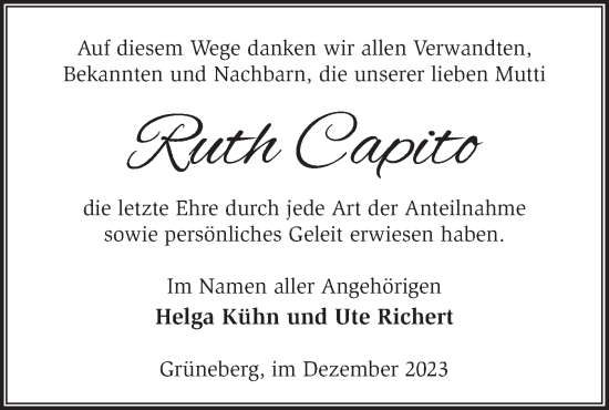 Traueranzeige von Ruth Capito von Märkische Oderzeitung