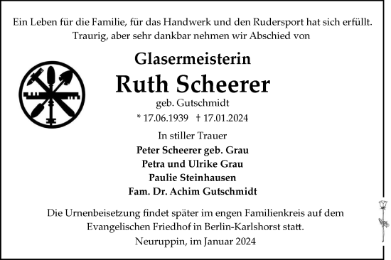 Traueranzeige von Ruth Scheerer von Märkische Oderzeitung