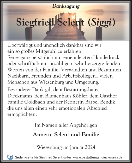 Traueranzeige von Siegfried Selent von Märkische Oderzeitung