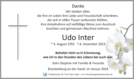 Traueranzeige von Udo Inter von Märkische Oderzeitung