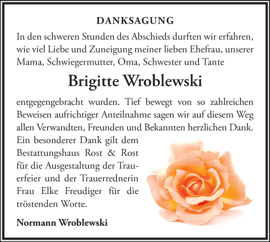 Traueranzeige von Brigitte Wroblewski von Märkische Oderzeitung