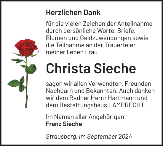 Traueranzeige von Christa Sieche von Märkische Oderzeitung