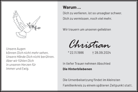 Traueranzeige von Christian   von Märkische Oderzeitung