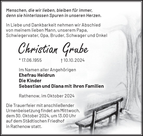 Traueranzeige von Christian Grube von Märkische Oderzeitung