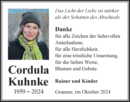 Traueranzeige von Cordula Kuhnke von Märkische Oderzeitung