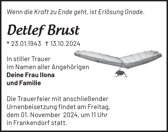 Traueranzeige von Detlef Brust von Märkische Oderzeitung