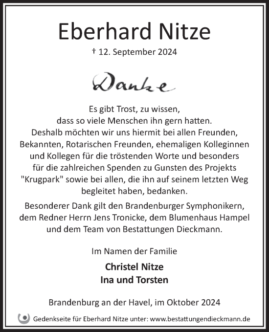 Traueranzeige von Eberhard Nitze von Märkische Oderzeitung