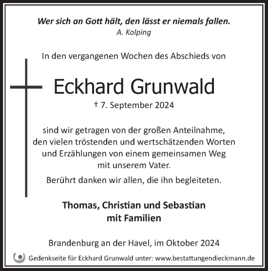 Traueranzeige von Eckhard Grunwald von Märkische Oderzeitung