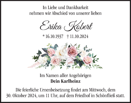 Traueranzeige von Erika Kobert von Märkische Oderzeitung