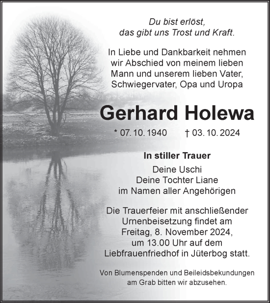 Traueranzeige von Gerhard Holewa von Märkische Oderzeitung