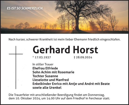 Traueranzeige von Gerhard Horst von Märkische Oderzeitung