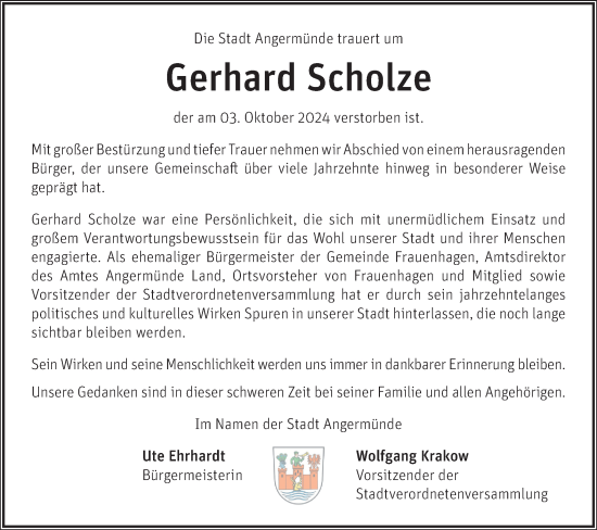 Traueranzeige von gerhard Scholze von Märkische Oderzeitung