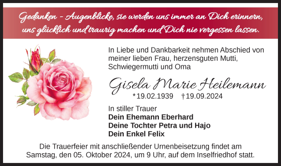 Traueranzeige von Gisela Marie Heilemann von Märkische Oderzeitung