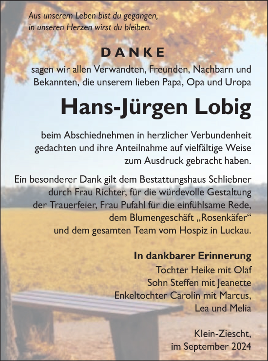 Traueranzeige von Hans-Jürgen Lobig von Märkische Oderzeitung