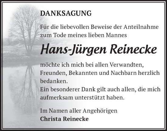 Traueranzeige von Hans-Jürgen Reinecke von Märkische Oderzeitung