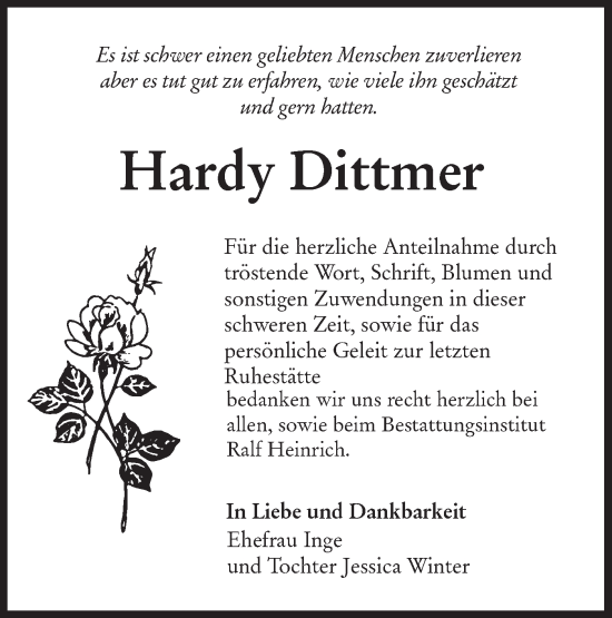 Traueranzeige von Hardy Dittmer von Märkische Oderzeitung