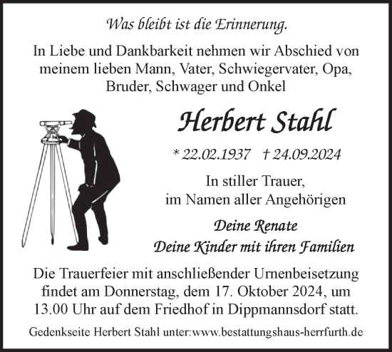 Traueranzeige von Herbert Stahl von Märkische Oderzeitung