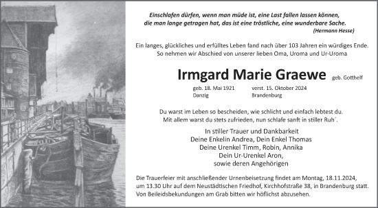 Traueranzeige von Irmgard Marie Graewe von Märkische Oderzeitung