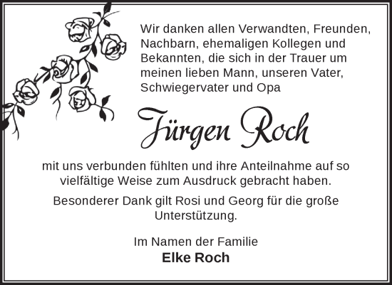 Traueranzeige von Jürgen Roch von Märkische Oderzeitung