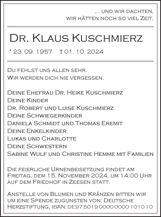 Traueranzeige von Klaus Kuschmierz von Märkische Oderzeitung