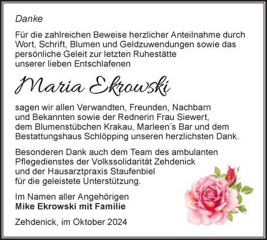 Traueranzeige von Maria Ekrowski von Märkische Oderzeitung