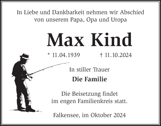 Traueranzeige von Max Kind von Märkische Oderzeitung