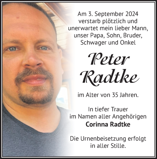 Traueranzeige von Peter Radtke von Märkische Oderzeitung