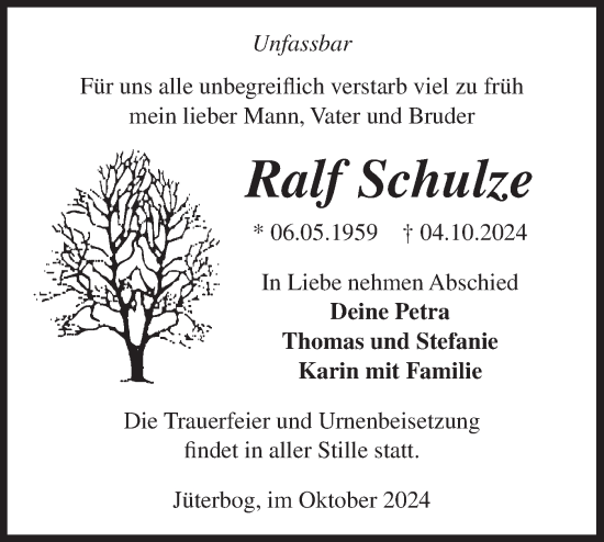 Traueranzeige von Ralf Schulze von Märkische Oderzeitung