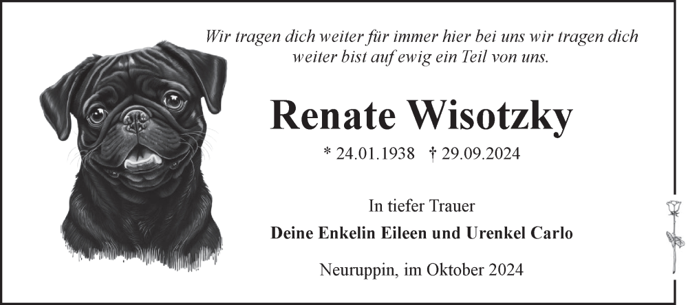  Traueranzeige für Renate Wisotzky vom 12.10.2024 aus Märkische Oderzeitung