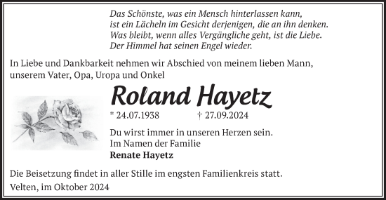 Traueranzeige von Roland Hayetz von Märkische Oderzeitung