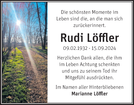 Traueranzeige von Rudi Löffler von Märkische Oderzeitung