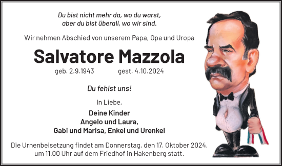 Traueranzeige von Salvatore Mazzola von Märkische Oderzeitung