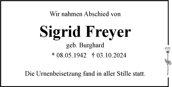 Traueranzeige von Sigrid Freyer von Märkische Oderzeitung