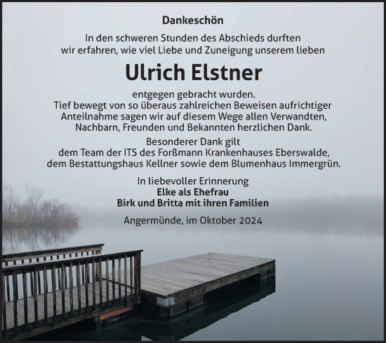 Traueranzeige von Ulrich Elstner von Märkische Oderzeitung