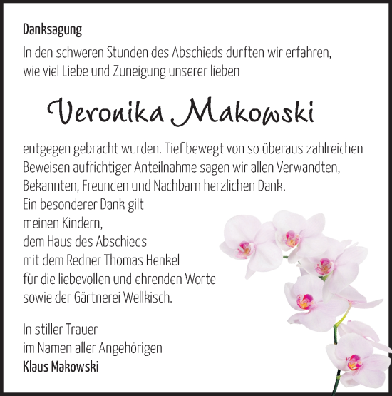 Traueranzeige von Veronika Makowski von Märkische Oderzeitung