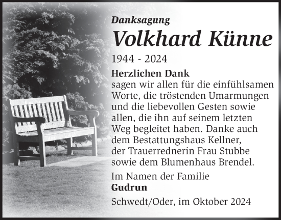 Traueranzeige von Volkhard Künne von Märkische Oderzeitung