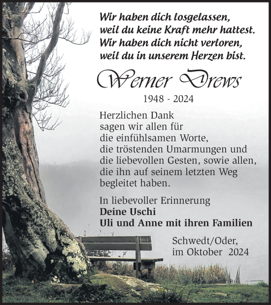 Traueranzeige von Werner Drews von Märkische Oderzeitung