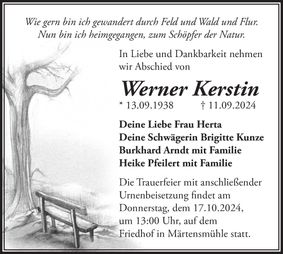 Traueranzeige von Werner Kerstin von Märkische Oderzeitung