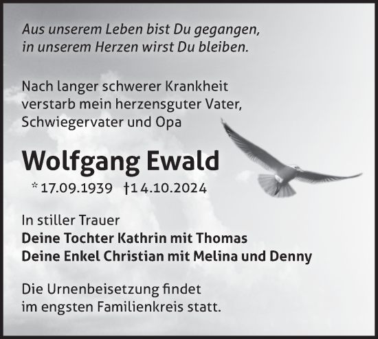 Traueranzeige von Wolfgang Ewald von Märkische Oderzeitung