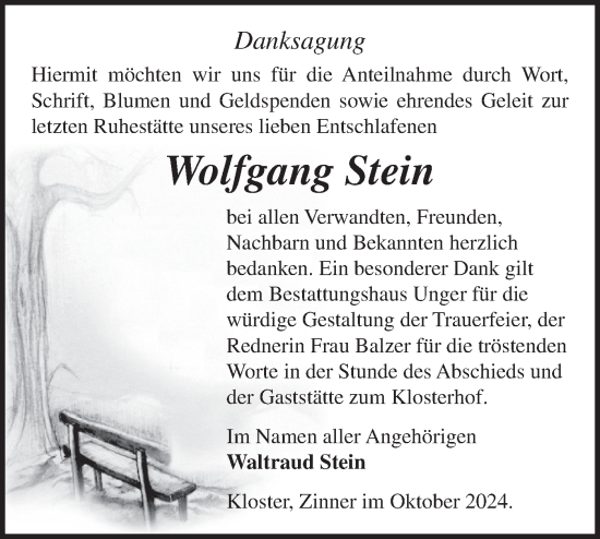 Traueranzeige von Wolfgang Stein von Märkische Oderzeitung