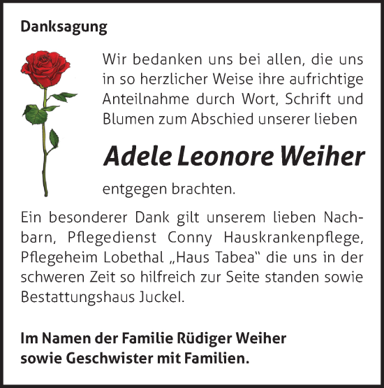 Traueranzeige von Adele Leonore Weiher von Märkische Oderzeitung