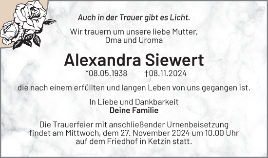 Traueranzeige von Alexandra Siewert von Märkische Oderzeitung