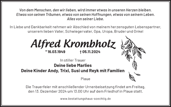 Traueranzeige von Alfred Krombholz von Märkische Oderzeitung