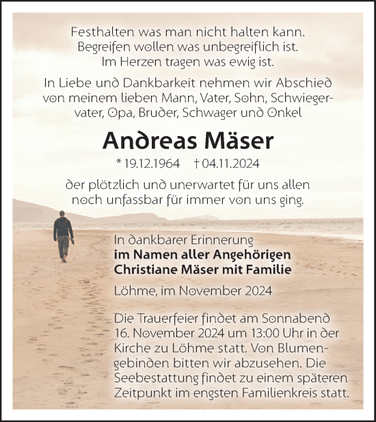 Traueranzeige von Andreas Mäser von Märkische Oderzeitung