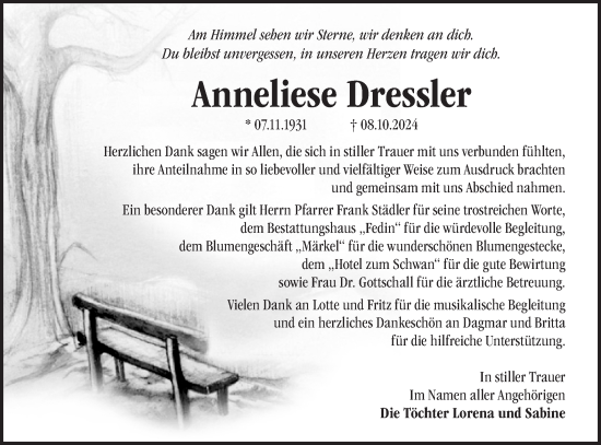 Traueranzeige von Anneliese Dressler von Märkische Oderzeitung