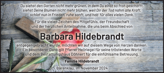 Traueranzeige von Barbara Hildebrandt von Märkische Oderzeitung