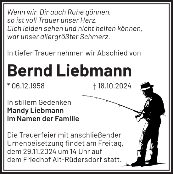 Traueranzeige von Bernd Liebmann von Märkische Oderzeitung