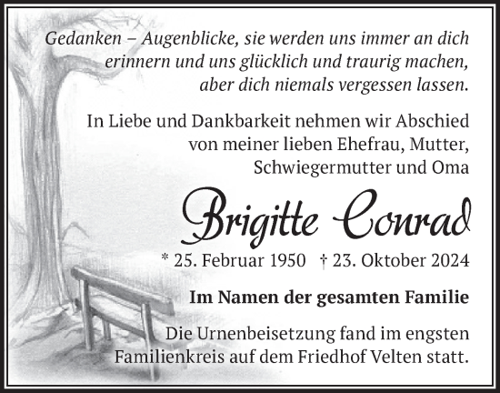 Traueranzeige von Brigitte Conrad von Märkische Oderzeitung