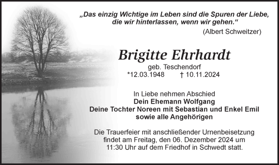 Traueranzeige von Brigitte Ehrhardt von Märkische Oderzeitung