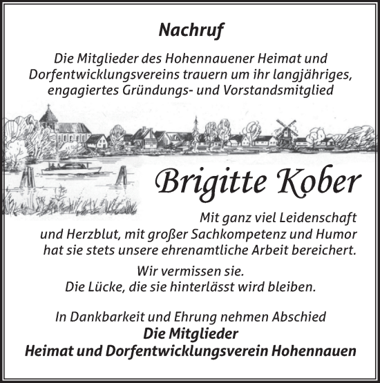 Traueranzeige von Brigitte Kober von Märkische Oderzeitung